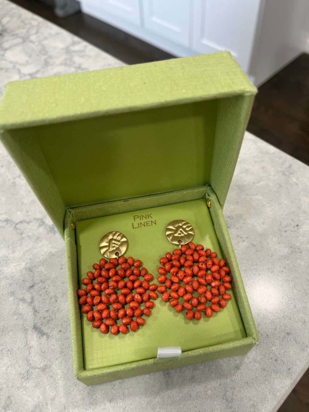 BOHO ORANGE ORANGE BEADED STONE DROP COSTUME JEWELRY EARRINGS!
